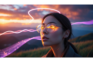 Woman wearing glasses with glowing, an Illustration by tilialucida