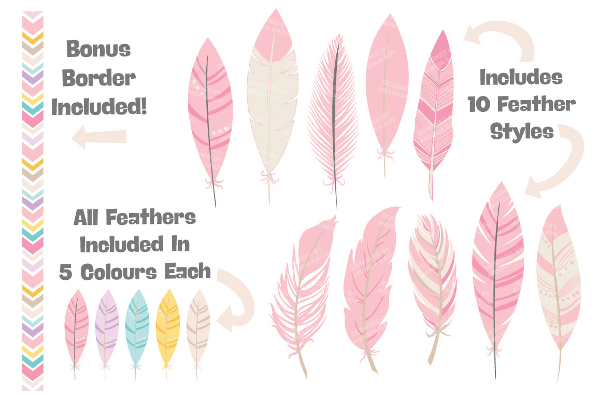 Pink Feathers Clipart & Vectors, an Illustration by Amanda Ilkov (Photo 2 of 4)