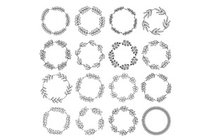 A set of circular leaf wreaths with, an Illustration by Woters little shop
