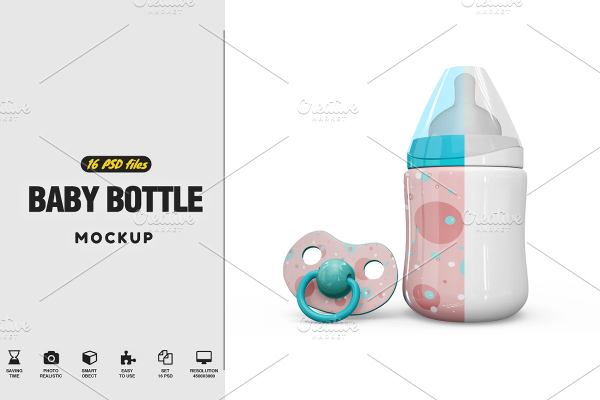 Baby Bottle and Pacifier Vol2 Mockup, a Product Mockup by PixelMockup (Photo 1 of 17)