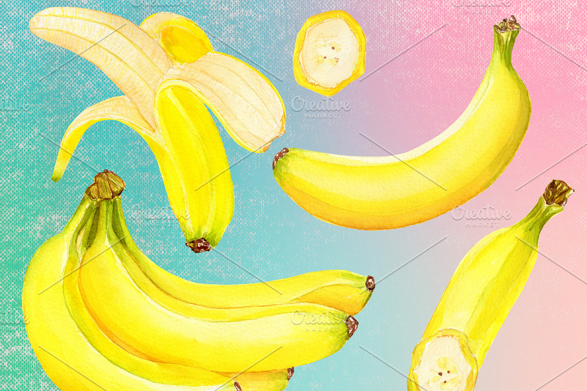 Watercolor Bananas Illustration Set, a Food Illustration by Olexandra Mur (Photo 3 of 9)