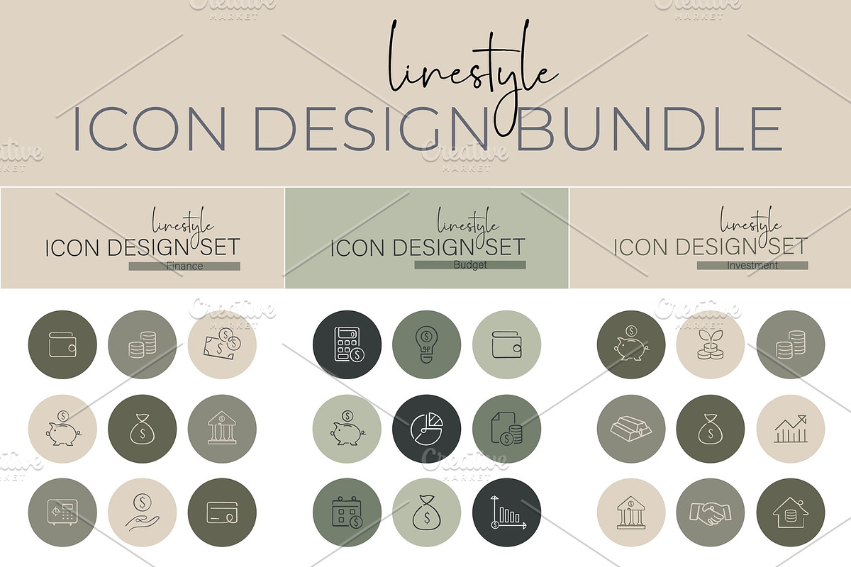 Linestyle Icon Design Bundle Money, an Outline Icon by pepulousdsg