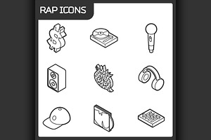 Rap Outline Isometric Icons