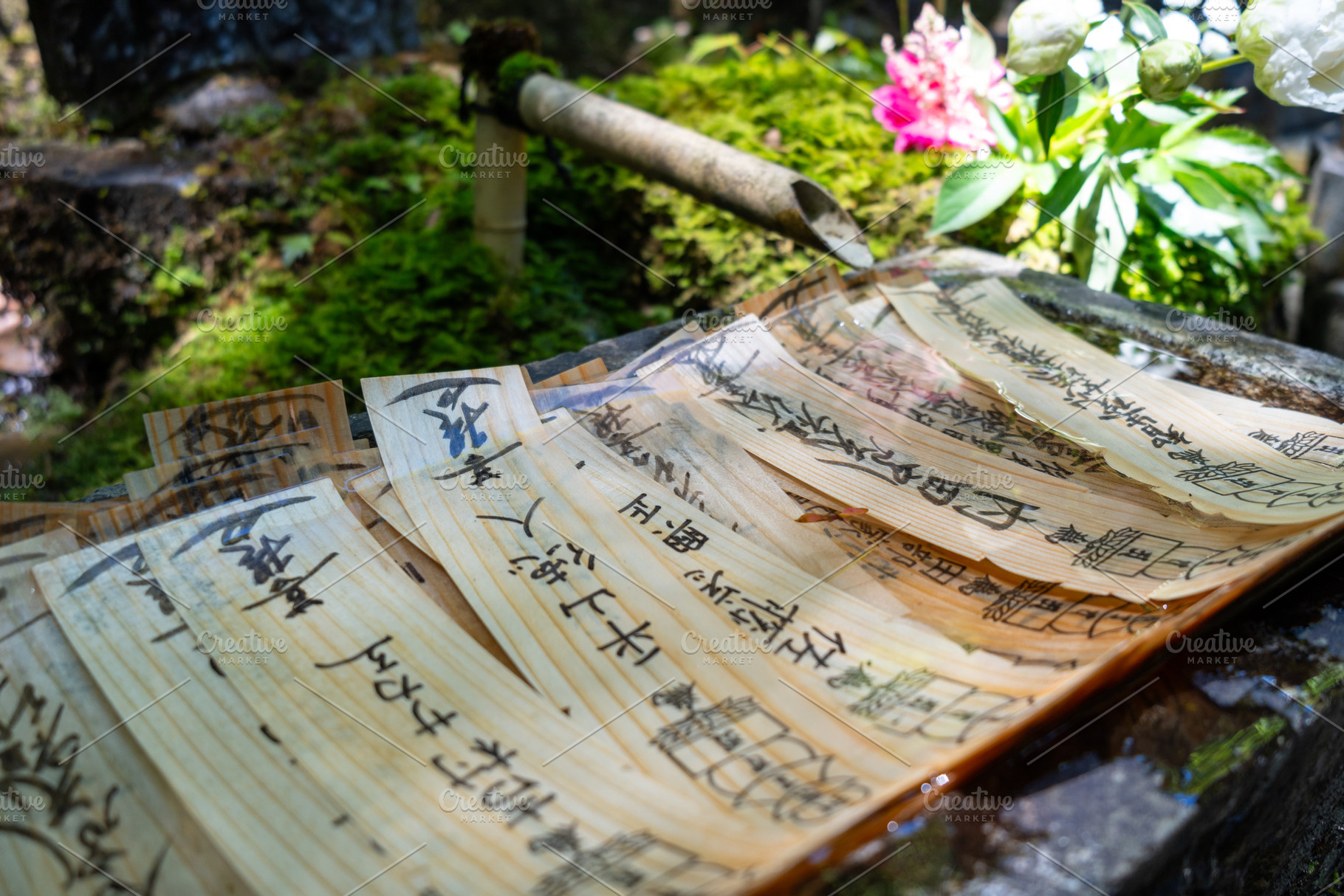 Water-soaked omikuji at Mitaki-Dera temple in Hiroshima, Japan, a Background Photo by GoodGoods