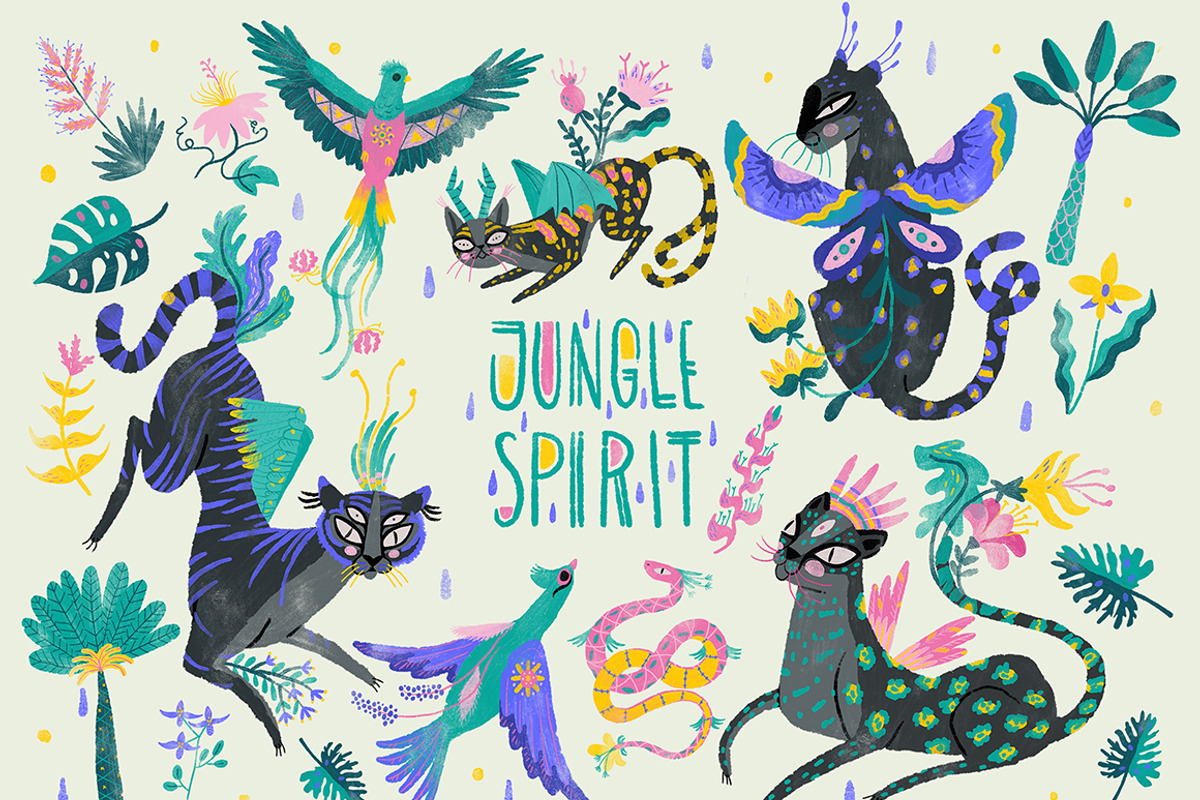Jungle Spirit Clip Art Set, an Animal Illustration by Lilla Bölecz (Photo 1 of 5)