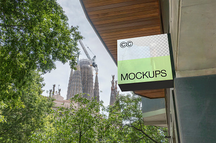 Barcelona Building Sign Mockup S015