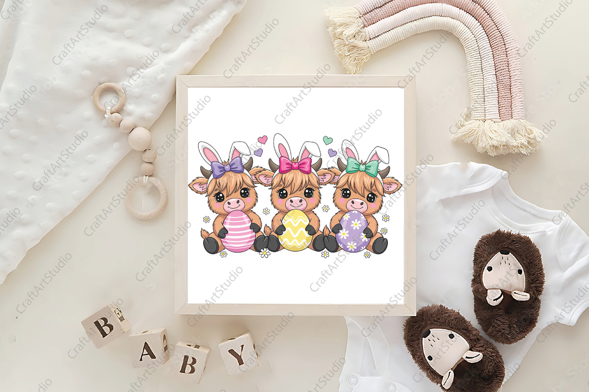 Cool Highland Cow Easter PNG, Bunny, an Illustration by CraftArtStudio (Photo 4 of 4)
