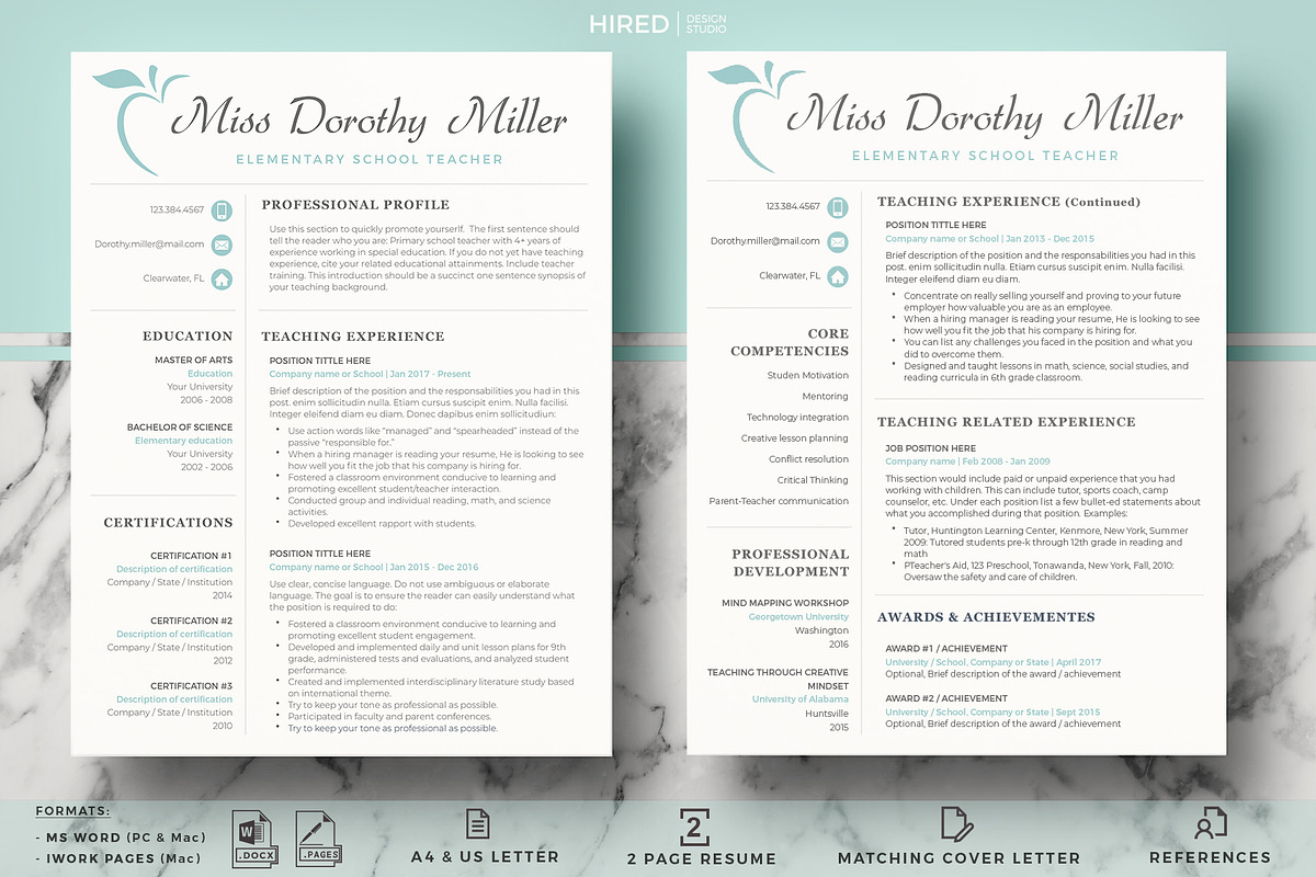 Professional Resume for Teachers, a Resume Template by HIRED Design Studio (Photo 2 of 13)