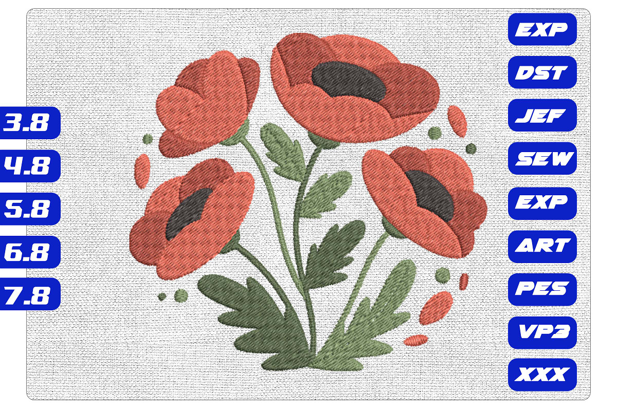 Red Floral Poppy Machine Embroidery, an Illustration by Purpose Ekbal (Photo 1 of 3)