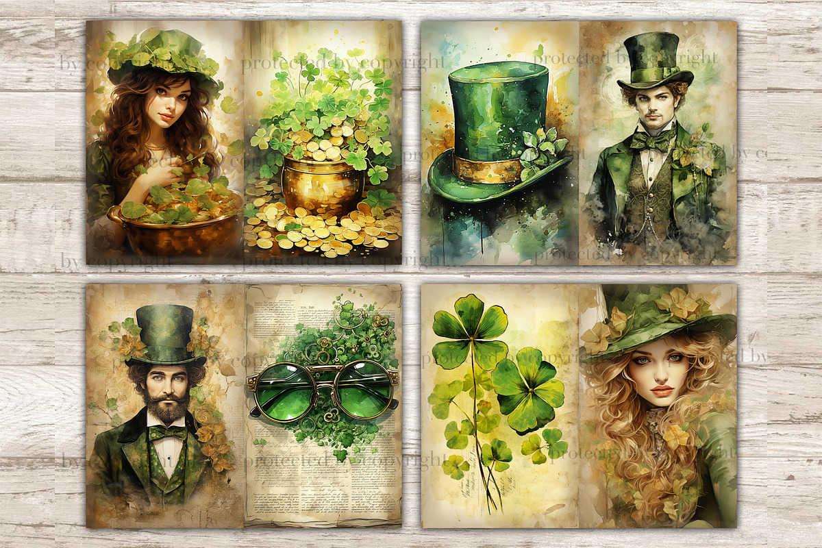 St. Patrick's Day Junk Journal Paper, a Seasonal Illustration by GlamArtZhanna (Photo 2 of 10)