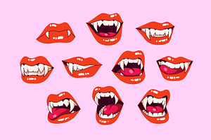 Vampire smiles with lips, fangs set, a Person Illustration by PaperTrident