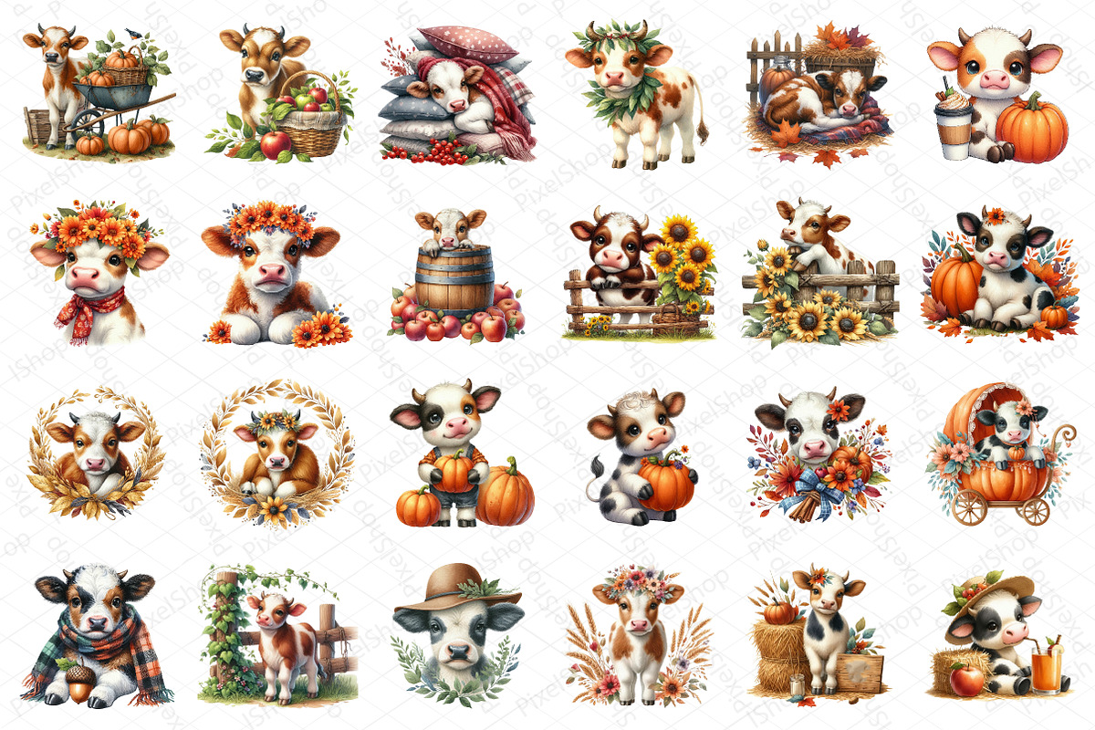 Watercolor Autumn Cow Clipart, an Illustration by DreamPrint404 (Photo 5 of 6)