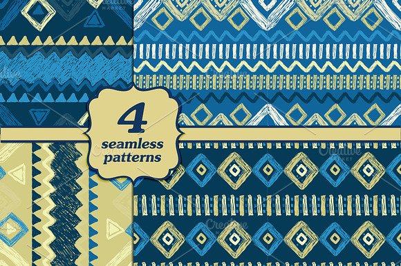Set Of Four Hand Drawn Patterns