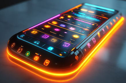 Futuristic Smartphone Neon Interface, a Background Photo by Pixeness