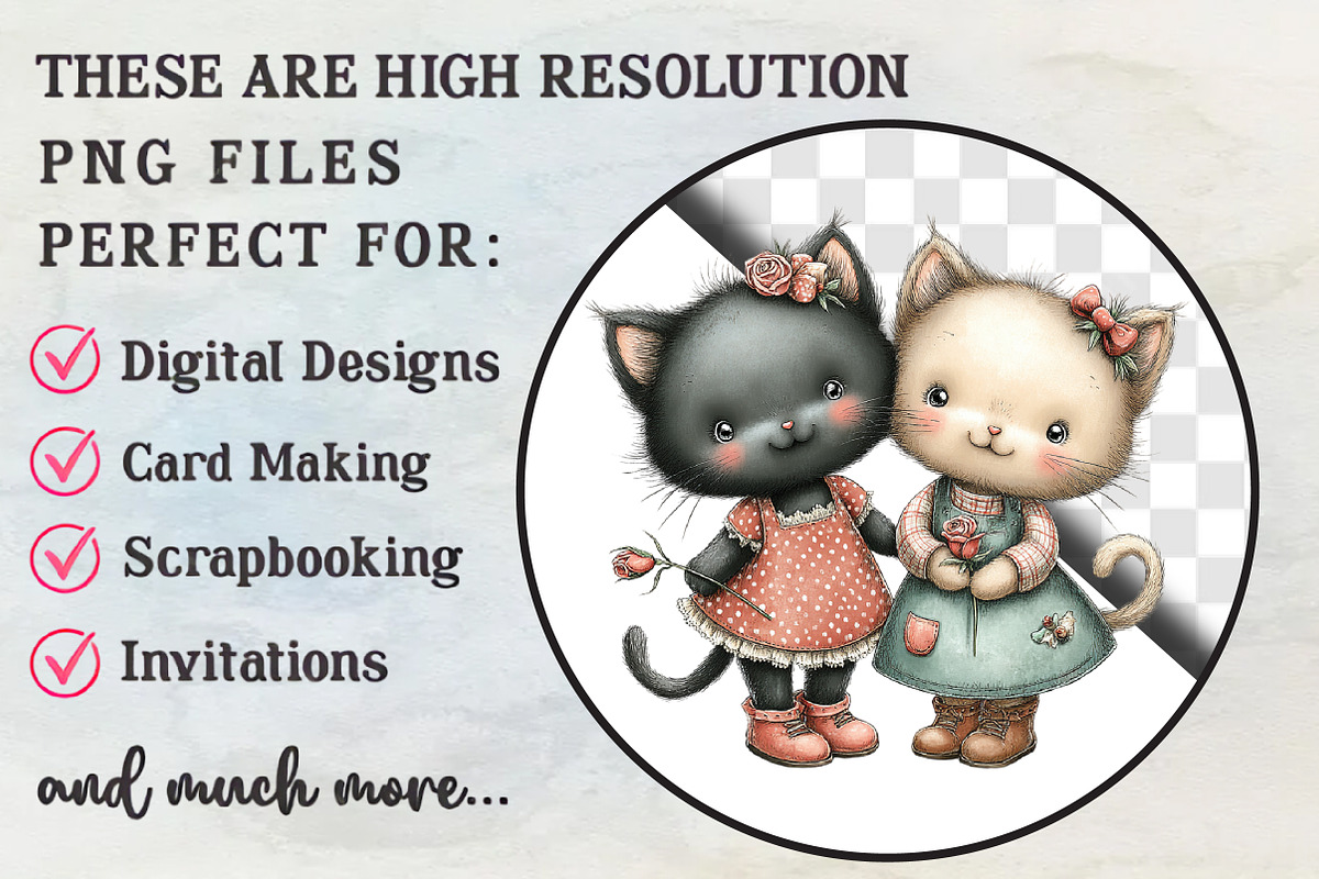 Whimsical Valentine Cat Couple PNG, an Illustration by RobertsArt (Photo 4 of 7)