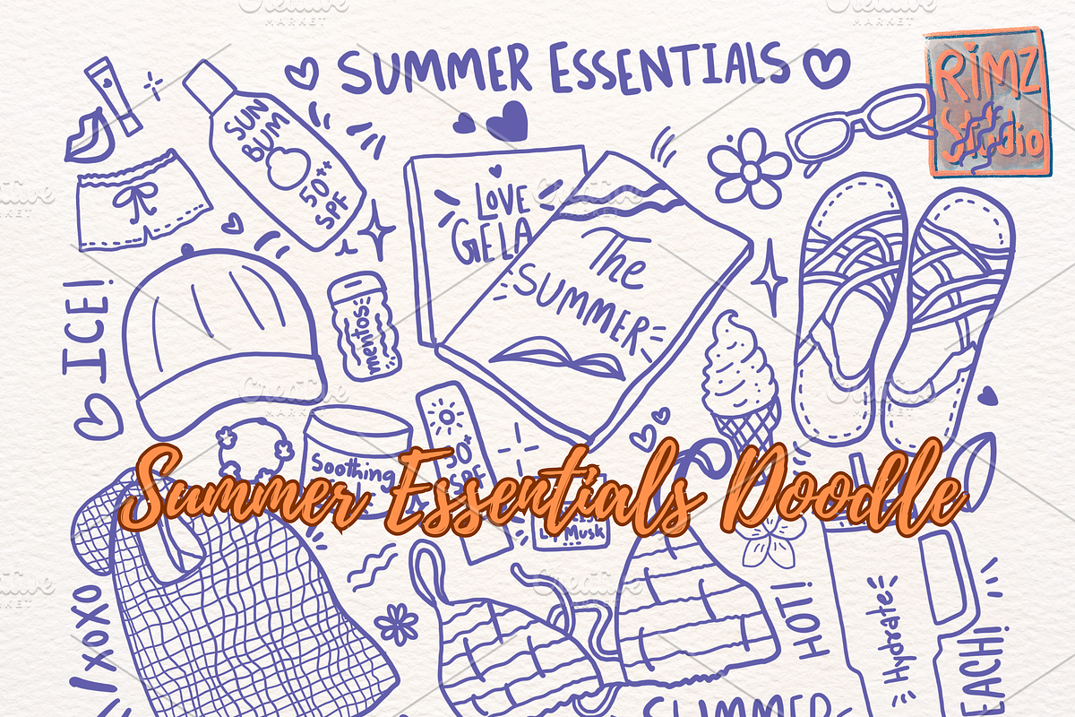 Sunny Summer Essentials Doodle, a Decorative Illustration by RimzStudio (Photo 1 of 4)
