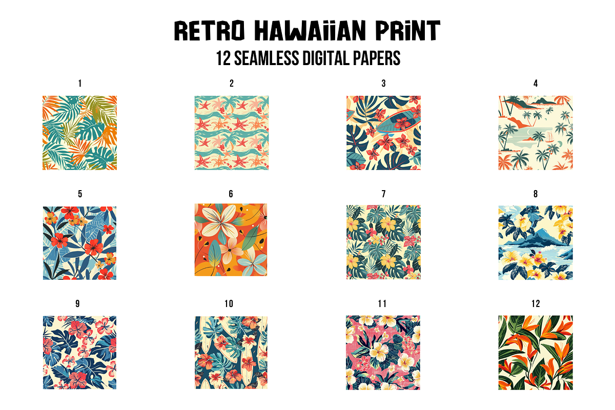 Retro Hawaiian Print Digital Paper, a Pattern Graphic by Chromolume Studio (Photo 2 of 28)