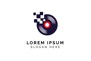 pixel vinyl music logo. vinyl disc i, a Branding & Logo Template by Distrologo