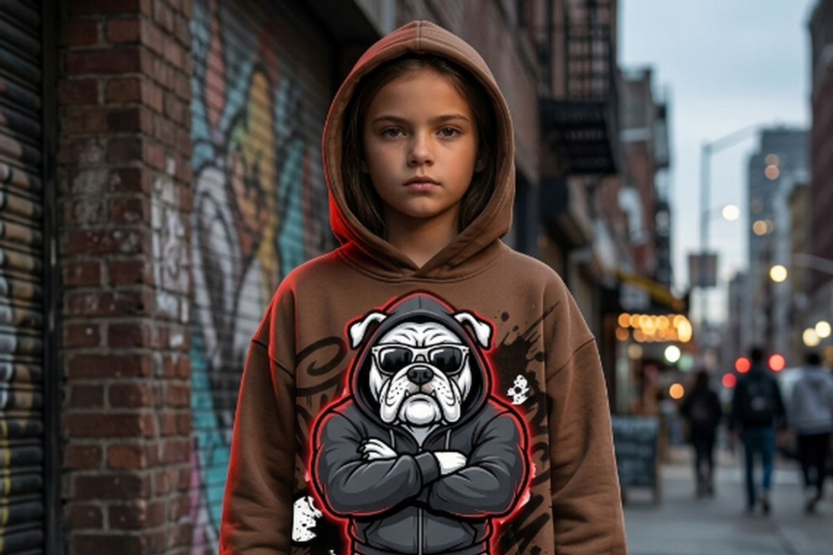 Gangster Bulldog Hoodie Art, a Shirt Mockup by Vector Stall (Photo 3 of 13)