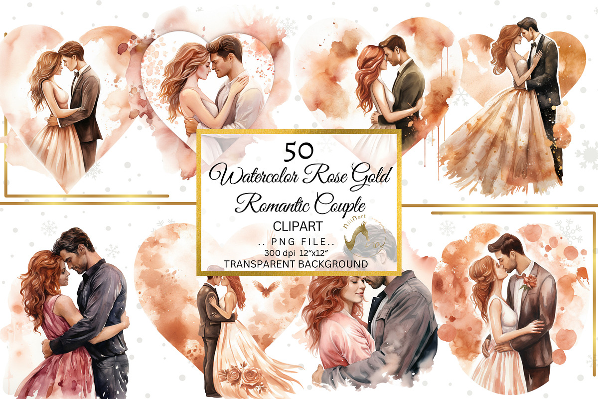 Rose gold Watercolor Romantic Couple, an Illustration by NiiiNArt (Photo 9 of 9)