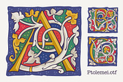 Ptolemei Colored drop caps font, a Blackletter Font by kaer_shop (Thumbnail 1 of 12)