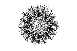 Stylized Sun Engraving Illustration