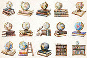 Old Globe on a Pile of Old Books Cli, a Seasonal Illustration by Rose Art (Thumbnail 4 of 4)