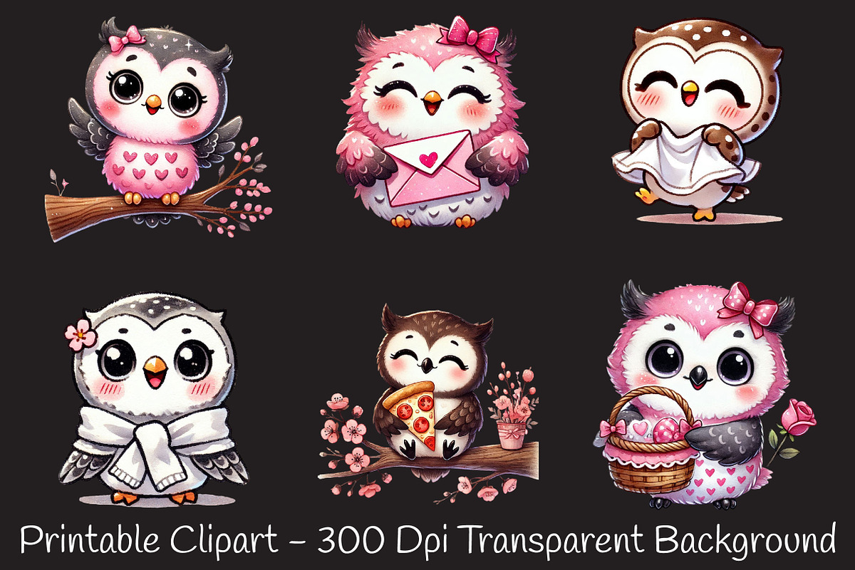 Cute Kawai Owl Valentine Sublimation, an Animal Illustration by RobertsArt (Photo 7 of 7)