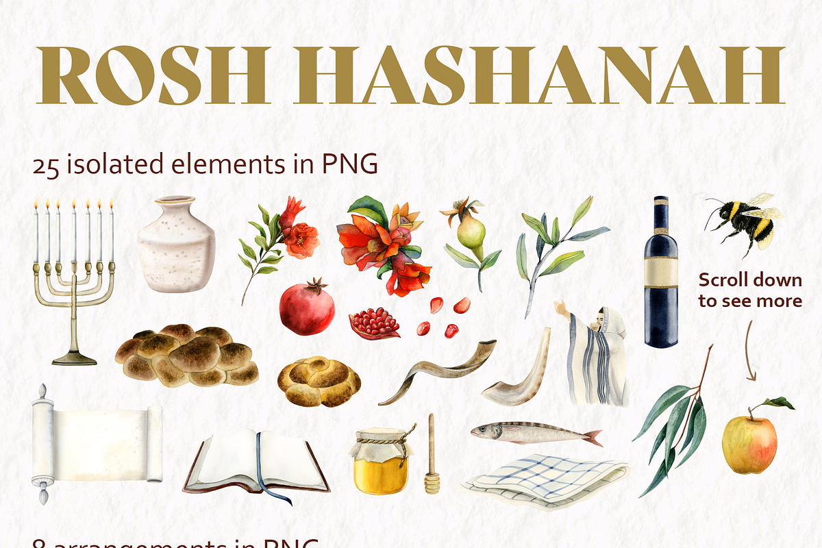 Watercolor Jewish Holidays II, a Seasonal Illustration by Elena Malgina Clipart (Photo 3 of 4)