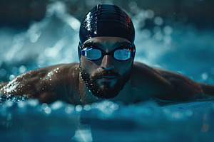 Professional man wearing goggles in swimming pool, a Sports & Recreation Photo by AlyaAnd