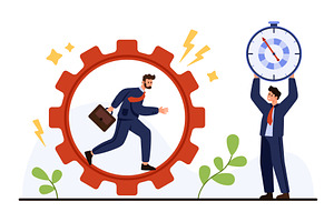 Businessman Running in Gear with, a Person Illustration by Flashvector