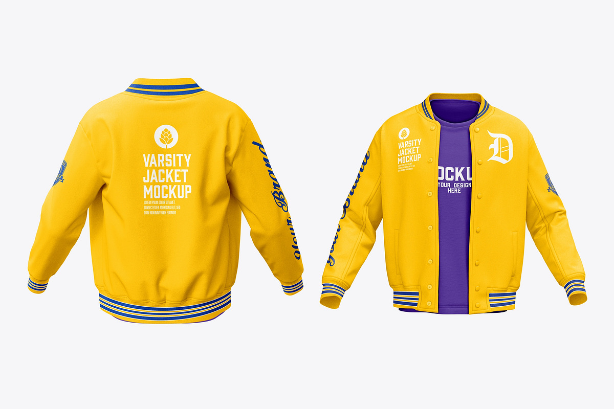 Varsity Jacket with Inner Shirt Mock, a Product Mockup by OneVectorStock (Photo 2 of 2)