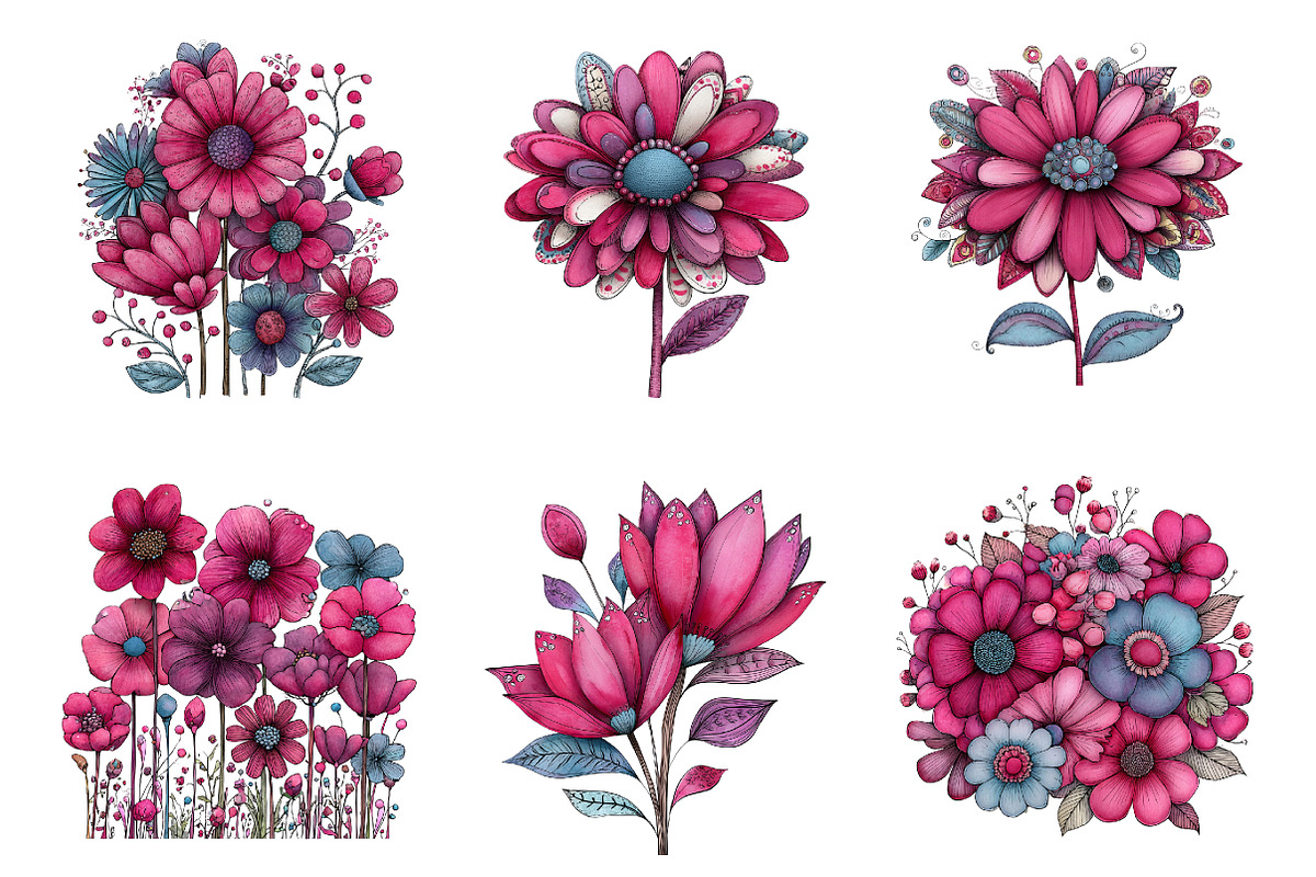 Whimsical spring wildflower clipart, an Illustration by SinaCreation (Photo 3 of 11)