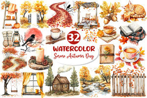 Serene Autumn Day Clipart, an Illustration by Dream Creation
