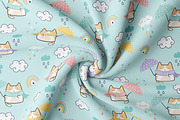 Kawaii Cat in the Rain Digital Paper, a Pattern Graphic by lindoet23 (Thumbnail 4 of 7)