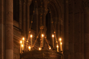 Medieval Chandelier Illuminated Insi, an Architecture Photo by Perpis