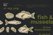 Fish & Mussels - Line Illustrations, an Animal Illustration by line & plane (Thumbnail 1 of 9)