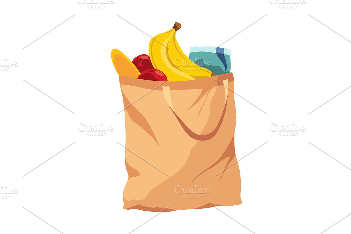 Paper shopping bag products grocery, a Food Illustration by the8monkey