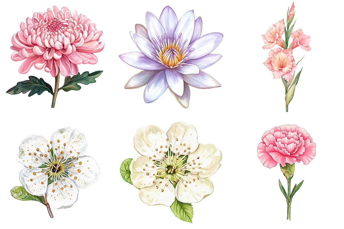 Birth Month Flower Clipart, an Illustration by Watercolor design (Photo 3 of 5)