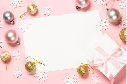 Christmas pink flat lay background, a Holiday Photo by Nadia-nb