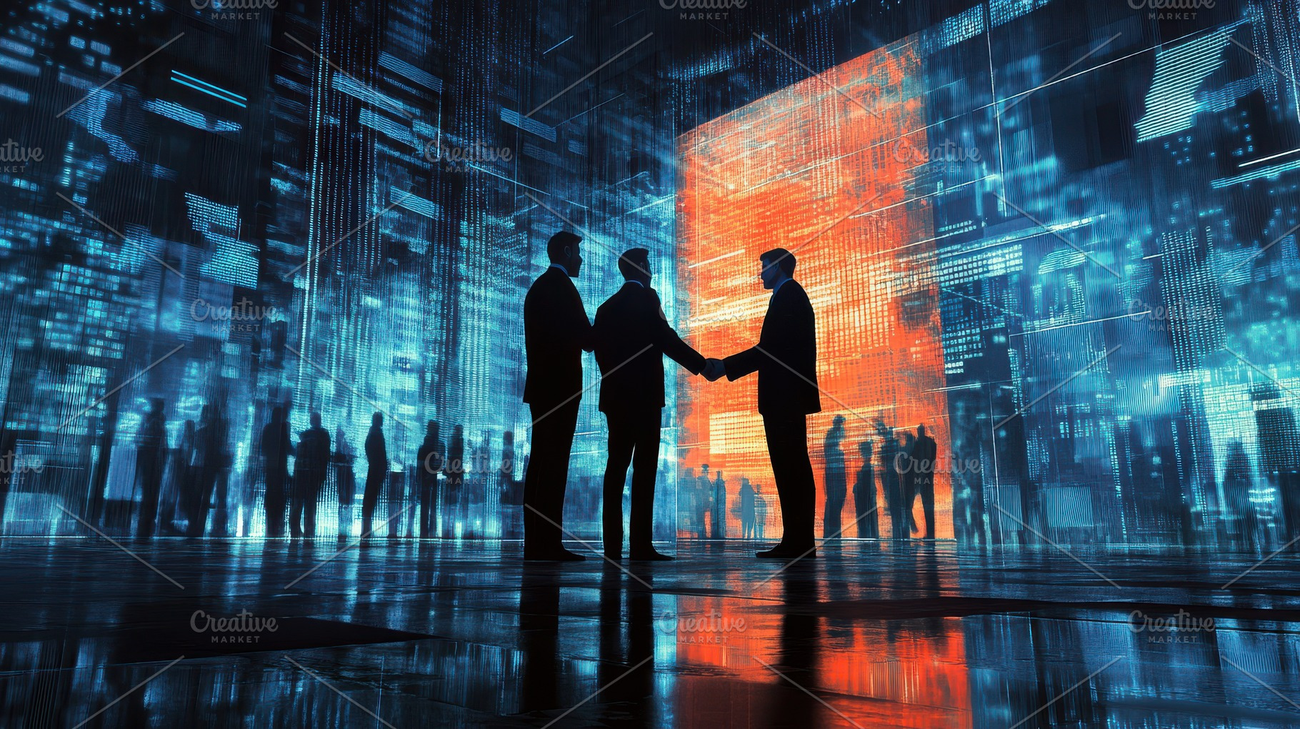 Business deal in a digital age. Silh, a Background Photo by Pixeness