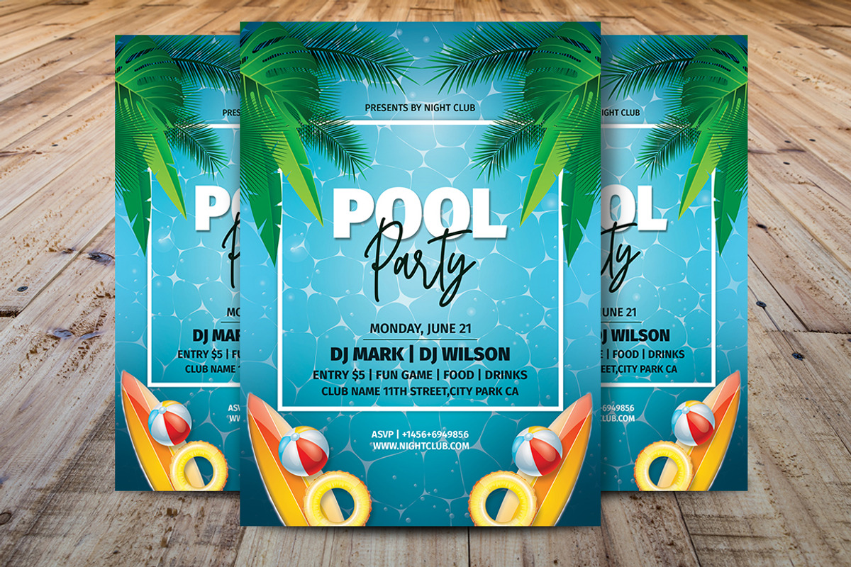 Pool Party Flyer Template, a Flyer Template by Madhabi Studio (Photo 2 of 6)