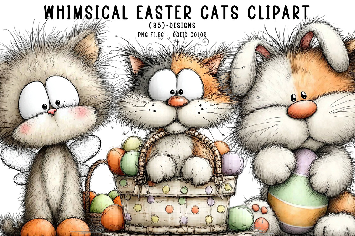whimsical easter cats clipart, an Illustration by CreationArt (Photo 1 of 6)