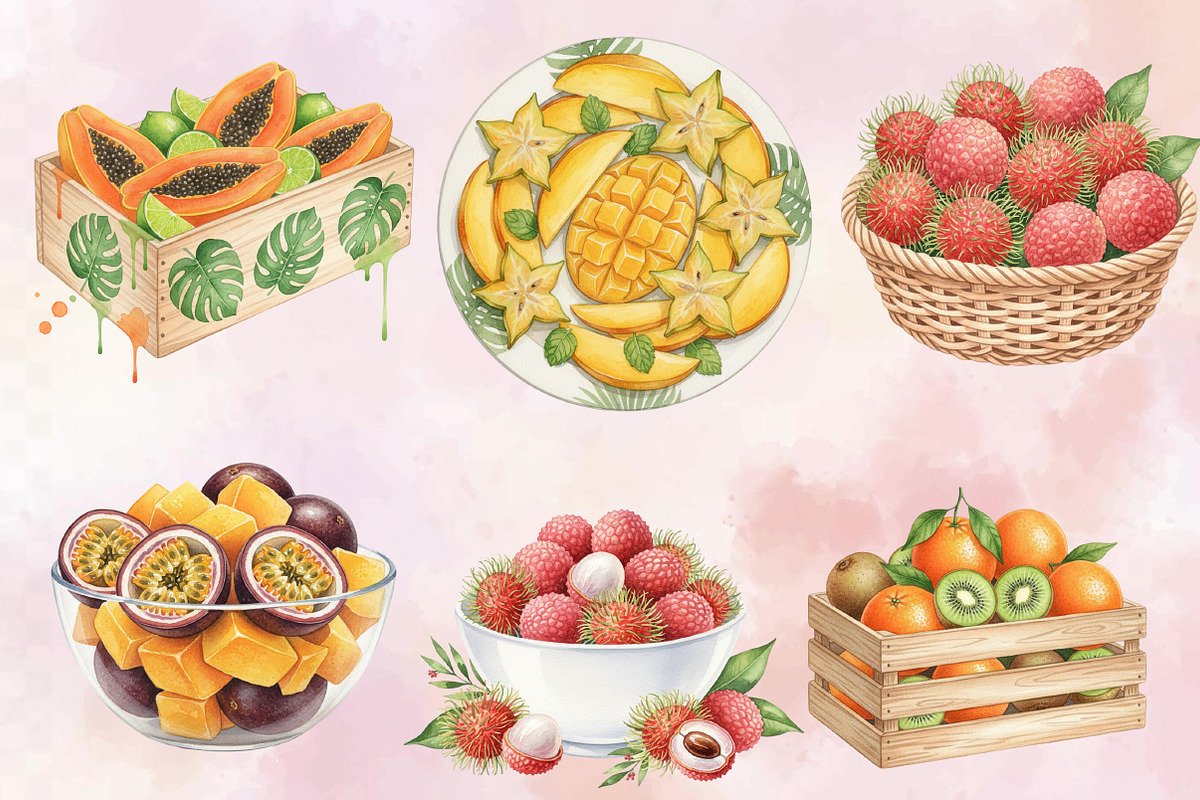 Watercolor Tropical Fruits Summer C, an Illustration by SVGArt (Photo 5 of 9)