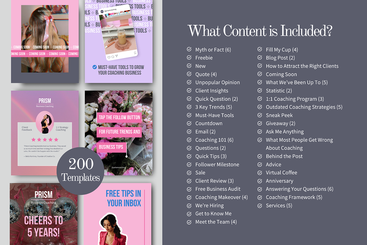 Coach Instagram Canva Templates - Pink preview 3