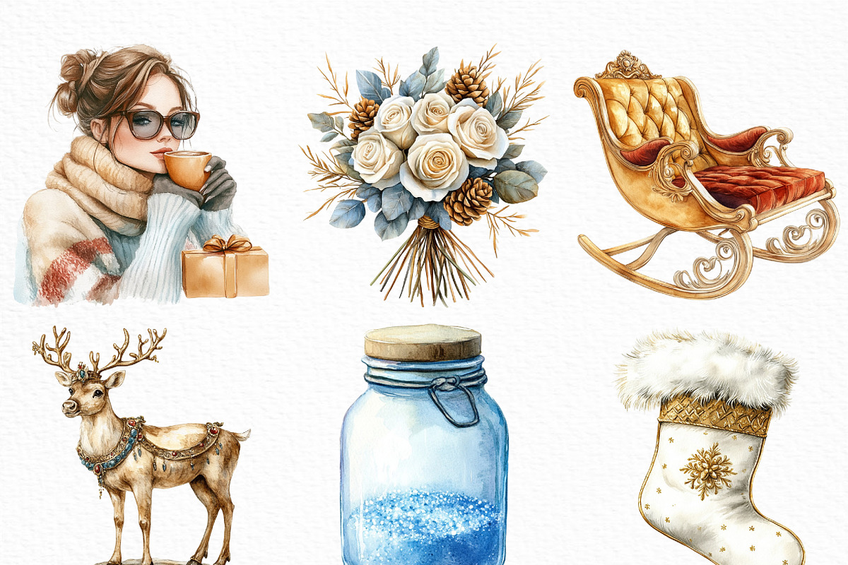 Watercolor Luxury Christmas Clipart, an Illustration by Craft Nest (Photo 4 of 6)