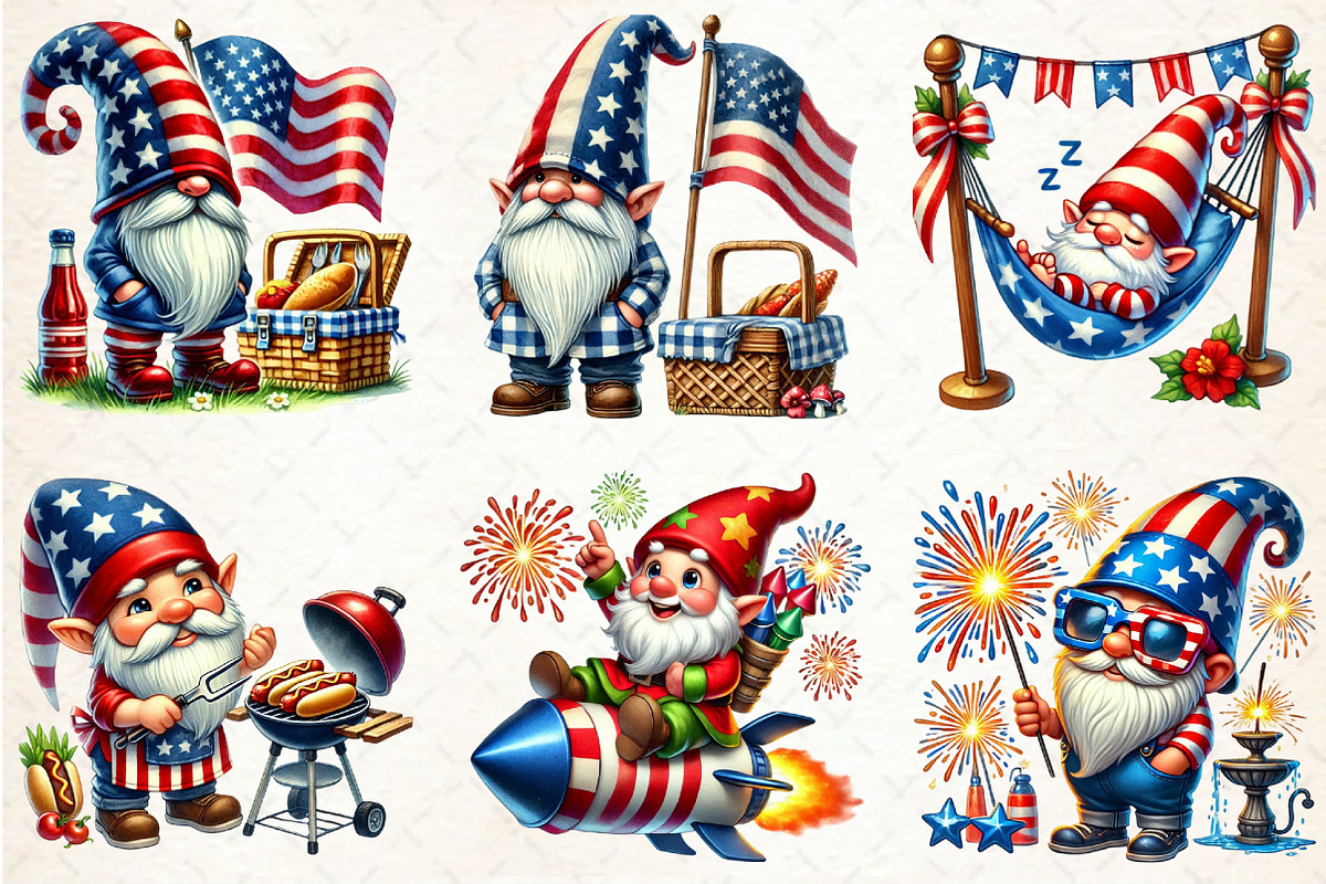 4th Of July gnomes Sublimation Clipa, an Illustration by Rose Art (Photo 2 of 7)