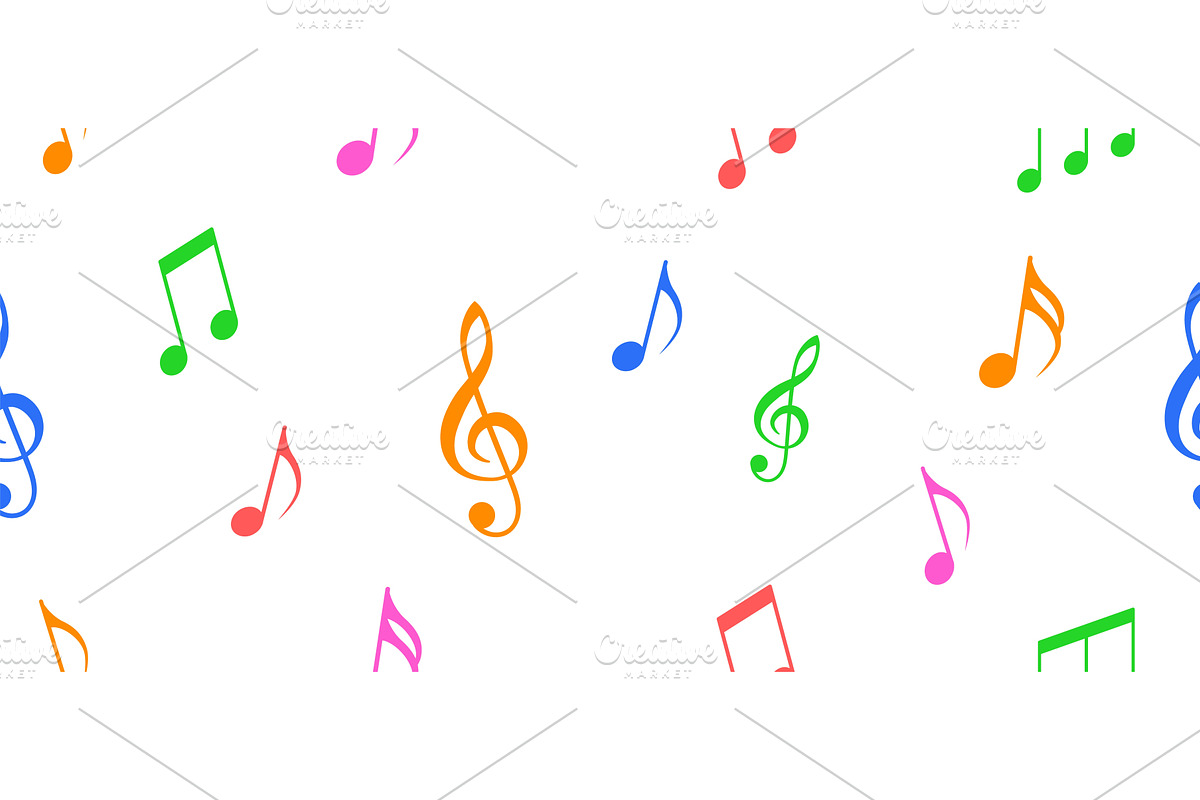 Colorful musical notes float across, an Illustration by Woters little shop