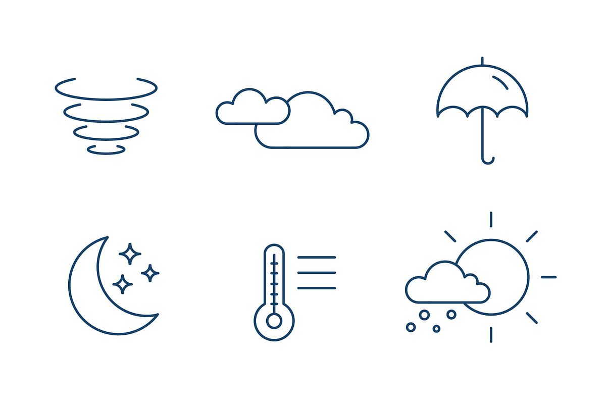 Weather forecast icons, line art set, an Outline Icon by Good Studio (Photo 7 of 7)