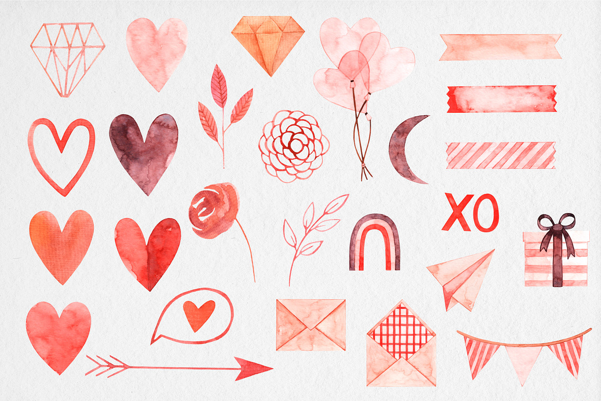 Watercolor Valentine Day Clipart, a Decorative Illustration by MilanaDesignShop (Photo 2 of 3)